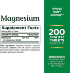 Nature's Bounty Magnesium 500mg Tablets, Supports Bone & Muscle Health, Twin Pack, 400 Tablets