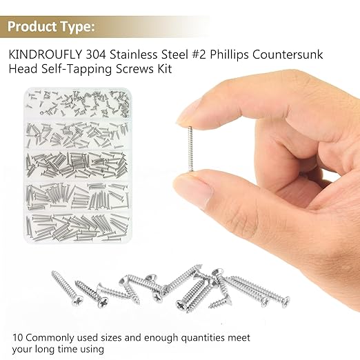 242 Pieces #2 x 1/4" 3/8" 1/2" 5/8" 3/4" Phillips Countersunk Head Self-Tapping Screws, Wood Screws Assortment Kit, 304 Stainless Steel
