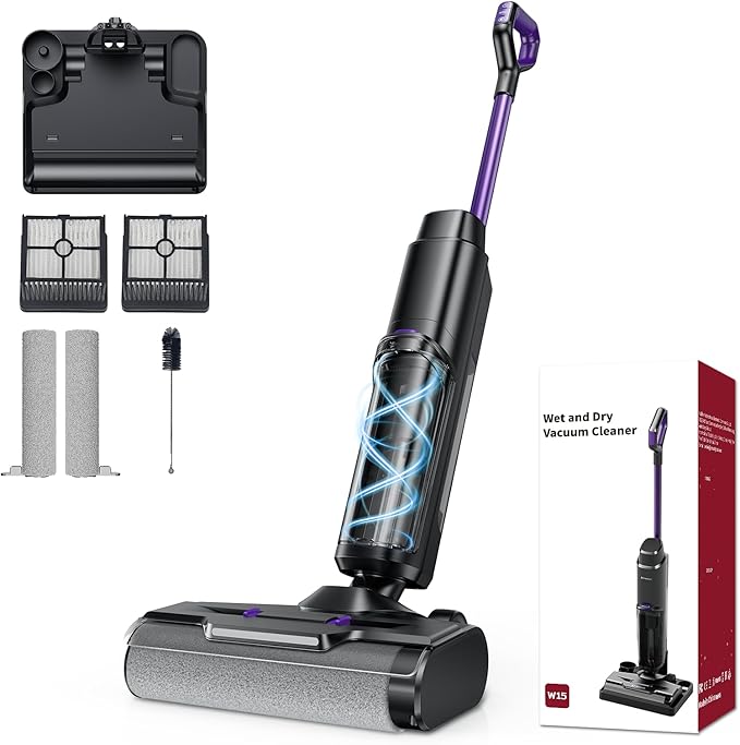 Twotoo Wet Dry Vacuum Cleaner,45Mins Runtime Cleaning Area 2,583 ft²,Cordless Vacuum Cleaner, Cordless Vacuum and Mop All in One,Self-Cleaning,for Hard Floors Sticky Messes and Pet Hair,W15 Set
