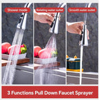 Universal Kitchen Faucet Replacement Pull Down Sprayer with 3-Spray Modes & 16 Adapters - Compatible with Moen, Kohler, and Delta and Sink Faucets (Chrome silver)