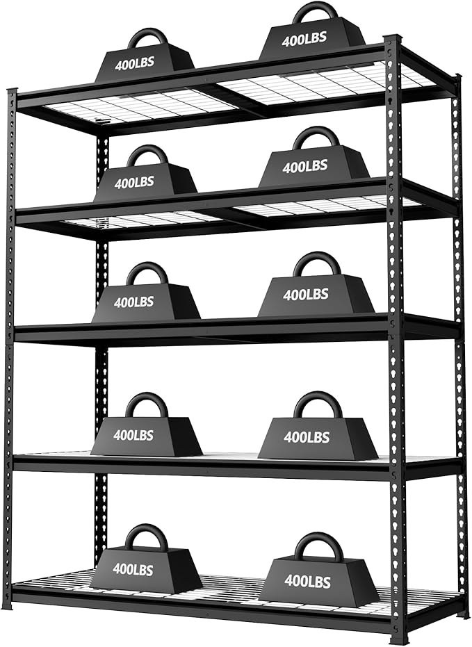 WORKPRO 5-Tier Metal Shelving Unit, 48”W x 24”D x 72”H, Heavy Duty Adjustable Storage Rack, 4000 lbs Load Capacity (Total), for Garage, Basement, Warehouse, Workshop
