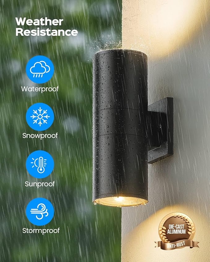 KIZON Dusk to Dawn Outdoor Lighting 2 Pack, Modern Outdoor Wall Lights Black Exterior Lighting Fixtures Wall Mount with E26 Base, Waterproof Sconce Porch Light with Bulbs Included, ETL Listed