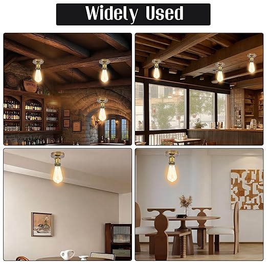 E26/E27 Screw Head Light Socket 100-240V Vintage Ceiling Light Wall Lamp Bulb Holder Socket for Hallway,Kitchen,Basement,Garage,Bar,Restaurant (Gold)