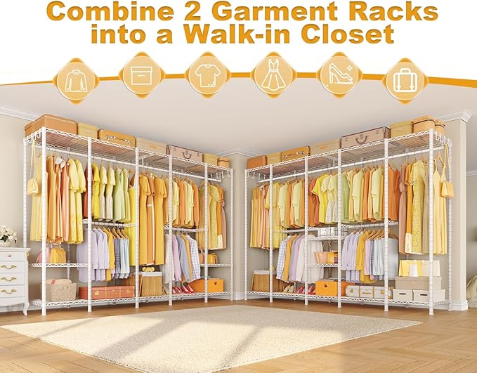 Ulif H50 Extra Large Clothes Rack, Heavy Duty Garment Rack, Freestanding Portable Closet, Clothing Racks for Hanging Clothes, Wardrobe Closet 89.8'' W x 15.8" D x 76.4" H, Max Load 1400 Lbs, White