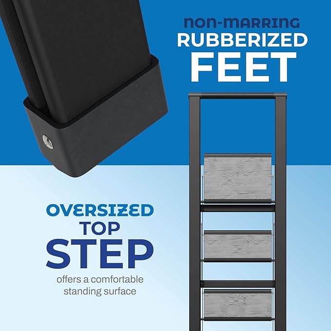 Step Ladder 4 Step Folding, Decorative - Beautiful Gray Wood & Black Aluminum, Ultra Slim Profile, Anti Slip Steps, Sturdy-Portable for Home, Office, Kitchen, Photography Use,by SORFEY