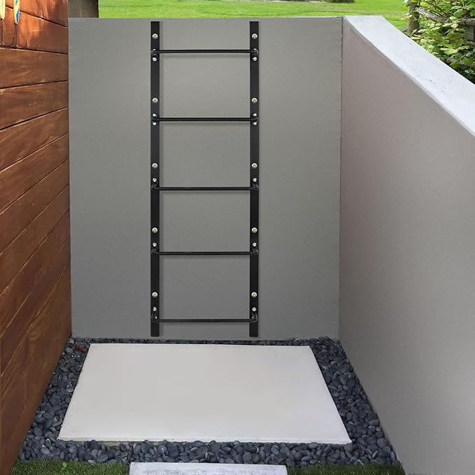 5-Rung Window Well Ladder Straight, Heavy Duty Steel Fire Escape Ladder, Basement Egress Wall Ladder 56.2" Lx17.9 W, Black