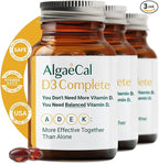 ALGAECAL D3 Complete - Vitamin D Complex - D3 K2 Vitamin 1000iu, ADEK Vitamins Bariatric, Best Vitamin D Supplement. 60 Easy-Swallow Softgels, 3 Month Supply
