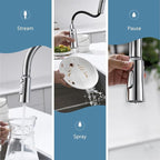 Polished Chrome Kitchen Faucets Solid Brass High Arc One-Handle Kitchen Faucet with Pull Down Sprayer,Kitchen Sink Faucets with Escutcheon