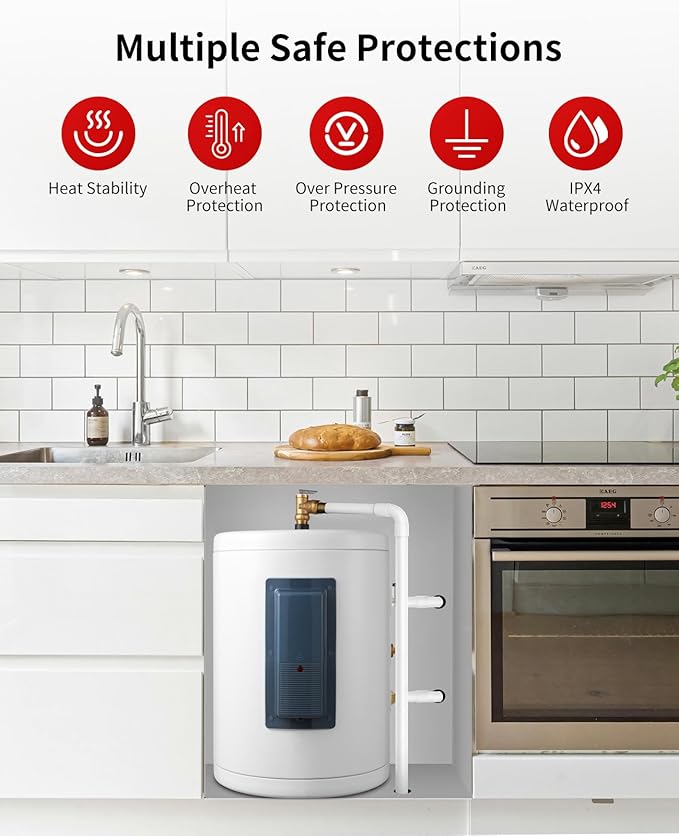 YALICE 10 Gallon Hot Water Heater Electric, 1500W Fast Heating Point of Use Water Tank Heater 120V with T&P Valve, Adjustable Thermostat, On Demand Water Heater for Shower, Kitchen, Laundry, Office