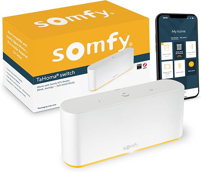 Somfy TaHoma Switch Hub for RTS Motors – App & Voice Control – Scenes & Schedules – Includes Ethernet Adapter – Compatible with Somfy Motorized Shades, Blinds, Curtains, Awnings #1871038