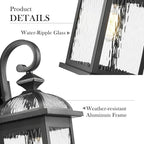 Darkaway 2pcs Outdoor Lights Fixtures Wall Mount, Large 22inch Outdoor Wall Sconce Lights with Water Ripple Glass Outside Exterior Lights Fixture for House Front Porch Patio