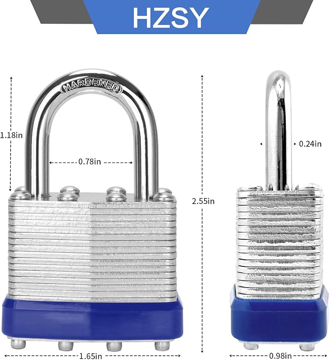 Padlocks Keyed Alike, Pack of 12, Laminated Steel Keyed Lock (1-9/16", 40mm), Padlocks with Same Key, Normal Shackle, for Toolbox, Locker & StorageUnit or More
