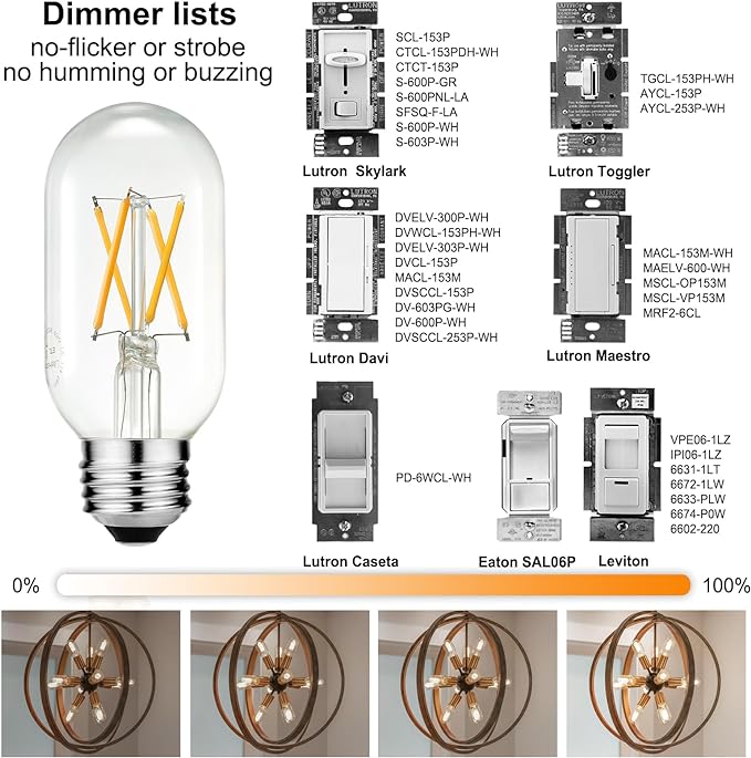 LiteHistory E26 LED Bulb 6W Equivalent e26 led Bulb 60 Watt Dimmable Warm White 2700K E26 Edison Bulb AC120V 600lm Tubular T14 T45 LED Bulb for Pendant, Sputnik,Vanity,Chandeliers Pack of 6