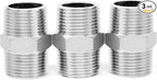 ChillWaves 304 Stainless Steel Pipe Fitting, Hex Nipple 3/4" NPT Male x 3/4" NPT Male Thread Adapter(3-PACK)