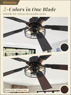 2 Pack Farmhouse 48 Ceiling Fans with Lights, Industrial Caged Ceiling Fans for Bedroom Living Room, Double-Sided 5 Blades Rustic Ceiling Fan-Black
