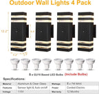 Dusk to Dawn Sensor Outdoor Wall Lights 4 Pack, Up and Down Lights Outdoor Wall Sconces, Aluminum Waterproof Outside Lights for House Porch Hallway Patio Garage