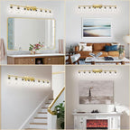 Modern Brushed Gold 8 Light Bathroom Light Fixtures, 52 inch Vanity Lights for Bathroom with Clear Glass for Mirror Kitchen Living Room Hallway Cabinet Porch