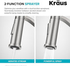 KRAUS Torak Pull Down Kitchen Faucet in Matte Black with Commercial Style Spring Spout, 2 Function Sprayer, Pre-Attached Water Lines, and Mounting Hardware, KPF-2635MB