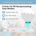 25 Pack 9 Inch 18 Tpi Reciprocating Saw Blades for Sheet Metal, Pipes, Nails Cutting, Profiles Cutting, Bi-Metal Sawzall Blades with 8% Cobalt for Longer Life and Faster Cutting Speed