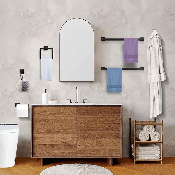 10-Piece Matte Black Bathroom Hardware Accessories Set Black Towel Bar Set Towel Holder Set Stainless Steel Wall-Mounted Towel Rack Set for Bathroom,23.6 Inch Towel Bar