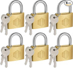 HOX Solid Brass Keyed Different Padlock with 1-9/16-Inch Wide Body, Brass Cylinder - for Hasp Latch, Sheds, Fences, Storage Locker, 6-Pack