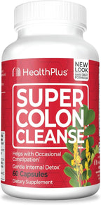 Health Plus Super Colon Cleanse 10 Day Gentle Gut Cleanse Detox, Psyllium Husk, Probiotics for Constipation Relief & Digestive Support, 60 Capsules