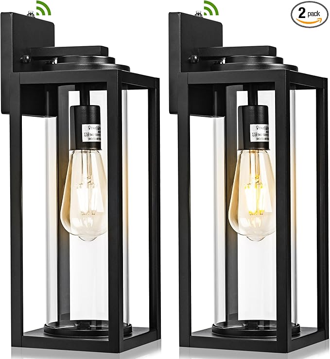 Dusk to Dawn Outdoor Wall Light Fixtures - 2 Packs Exterior Waterproof Outdoor Lighting, Modern Porch Sconces Wall Mounted Lighting, Industrial Anti-rust Matte Black Outside Lantern for Front Door