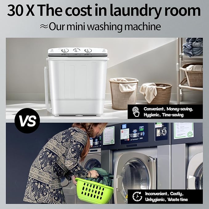 Portable Mini Twin Tub 18Lbs Washing Machine with Drying Rack & 10 Hangers, Washer(11Lbs) and Spinner(7Lbs) Combo with Timer Knob, Compact Semi-automatic Laundry Washer for Home Dorm Apartment, Black