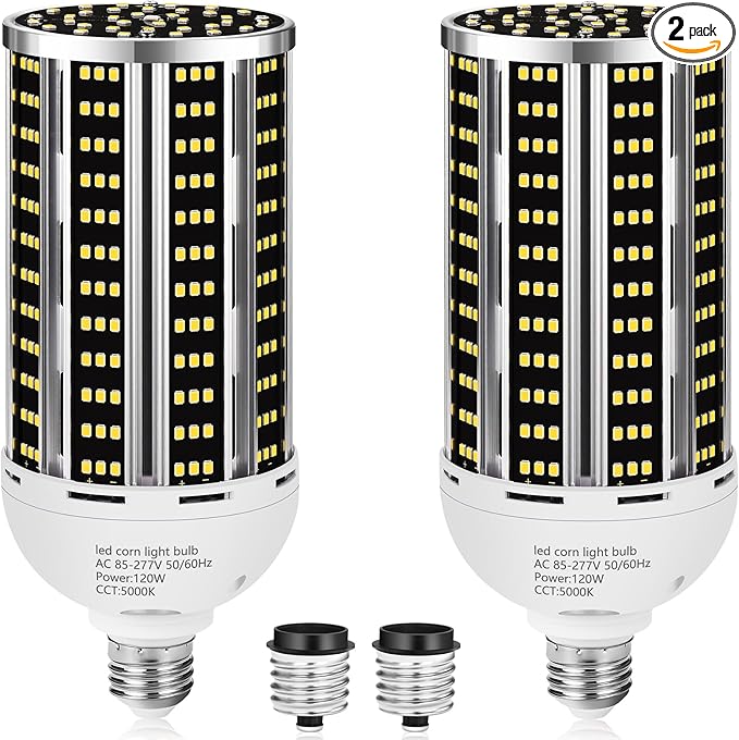 120W 2 pack LED Corn Light Bulb(1200W Equivalent ) ,Commercial Grade DayLight 5000K E26/E39 15900LM Medium Mogul Base LED Lamp,Large Area Lights For Outdoor Indoor Garage Warehouse Factory Bay Light