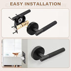 Black Matte Door Handles Interior No Lock, Passage Door Levers for Hallway & Closet, Modern Knurled Round Reversible Handle, 1 Pack