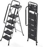 KINGRACK 5 Step Ladder with Tool Platform, 900 lbs Sturdy Step Stool with Handrail, Folding Steel Ladder with Wide Pedal, Safety Ladder for Adults Home Outdoor Painting Garage Office
