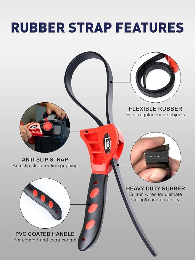 SMART JERRY - Rubber Strap Wrench Plumbing | 2-Pack Rubber Belt Wrenches for Shower Heads, Oil Filter, Pipes & Drain | Adjustable Shower Head Wrenches | Oil Filter Strap Wrench
