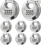 HOX Combination Lock, 4 Digit Disc Padlock with 3/8 Inch Hardened Steel Shackle, 2-3/4 Inch Wide Body, Keyless Heavy Duty Combo Lock for Hasp Latch, Sheds, Fences, Storage Locker (8 Pack)