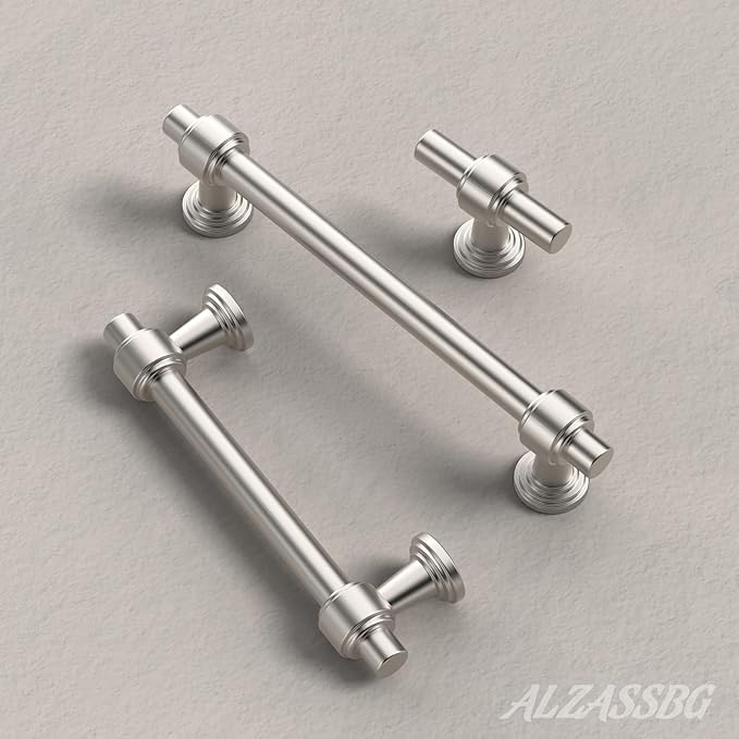 Alzassbg 10 Pack Brushed Satin Nickel Cabinet Pulls, 5 Inch(128mm) Hole Centers Cabinet Handles Kitchen Hardware Straight Bar for Cabinets and Drawer AL3505SN