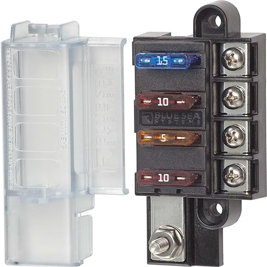 Blue Sea Systems 5045 ST Blade Fuse Block Compact 4-Circuit with Cover, 100 Amps
