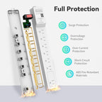 PLUGTUL Surge Protector 12FT (980 Joules), Flat Plug Power Strip, Extension Cord with Multiple Outlets, 7 Outlets, ETL Listed, 14 Gauge, Wall Mountable for Home Office Garage, White