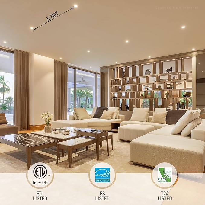 TORCHSTAR 4 Inch Slim LED Recessed Lighting with Junction Box, CRI90 Dimmable 9W Ultra-Thin Recessed Light, 3000K Warm White, 800LM Basic Series LED Downlight, ETL & ES & FCC, Pack of 6