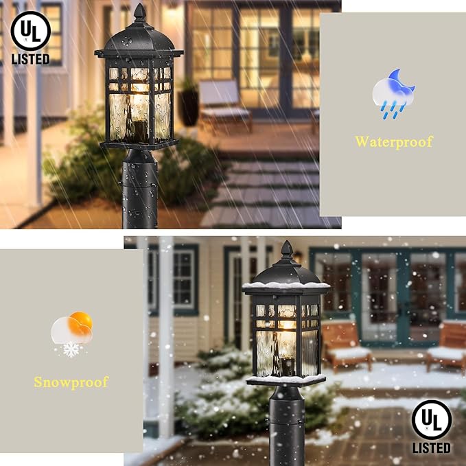 Outdoor Post Light Hard Wired Black Aluminum Pole Lights Outdoor 16 Inch Height Waterproof Column Lighting for Garden Pathway and Fence