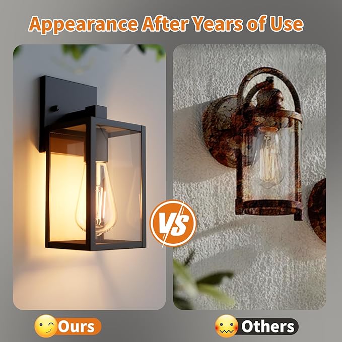 Outdoor Light Fixtures Wall Mount, Waterproof Front Porch Lights, Modern Exterior Lighting Fixtures with E26 Socket, Black Wall Sconces Lantern Lamp, Outside Lights for House, Garage, Patio (2 Pack