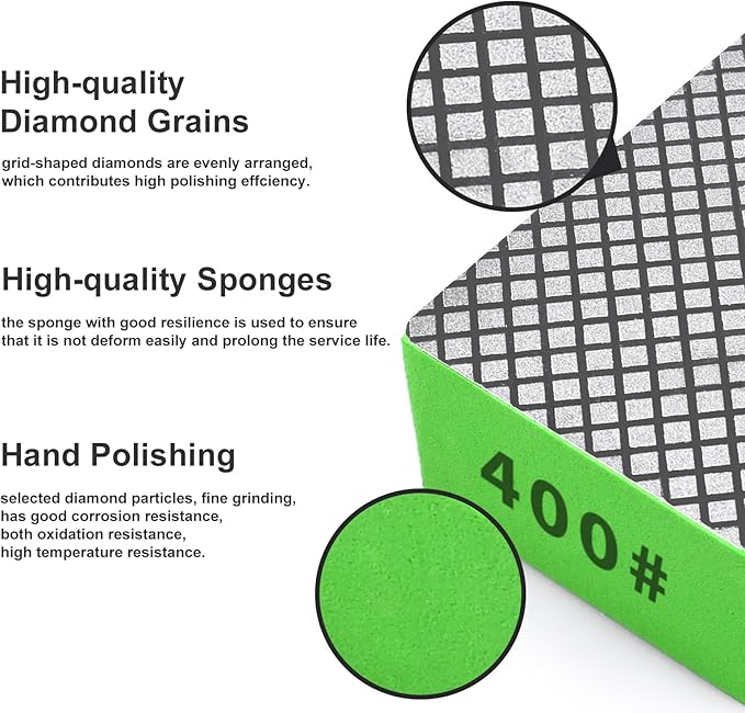 1pcs Diamond Hand Polishing Pads for Ceramic Tile Glass Grinding,Sanding Blocks Polishing 400#