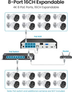 ZOSI 4K PoE NVR Security Camera System,4pcs 8MP Weatherproof Wired PoE Cameras,Smart Person Vehicle Detection,One-Way Audio,People Counting,H.265+ 4K/8MP 8CH NVR with 2TB HDD for Home 24/7 Recording