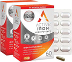 Active Iron High Potency Iron Supplement, Non-Constipating Gentle Iron Pills for Women & Men, 2X Better Absorption, Clinically Proven to Increase Iron & Energy Levels, 25mg (120 Capsules), Twin Pack