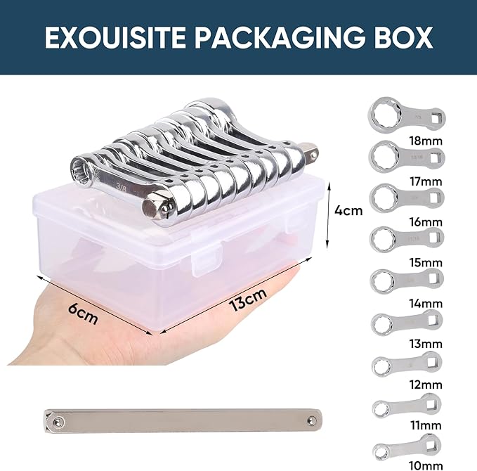 9-Piece Torque Adapter Set - 12-Point Box End Torque Adapter Extension Set - 3/8-Inch Drive for Hard to Reach Places - Includes 3/8", 7/16", 1/2", 9/16", 5/8", 11/16", 3/4", 13/16", 7/8"