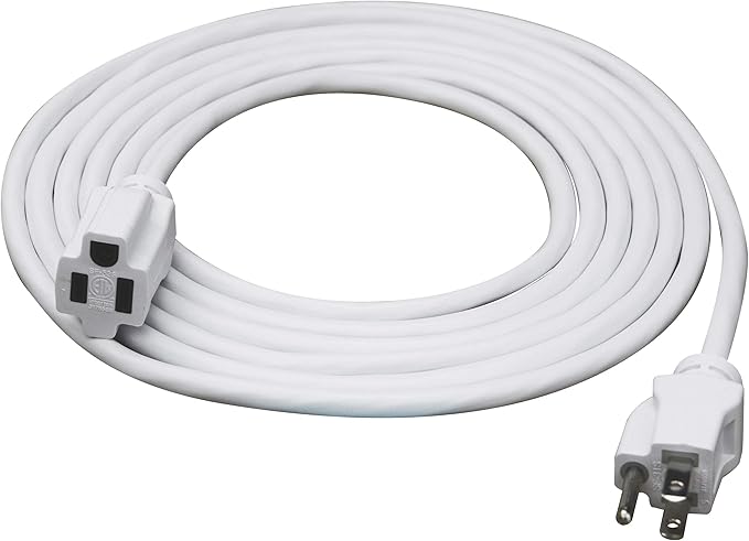 Clear Power 12 ft Indoor/Outdoor Extension Cord 16/3 SJTW, White, Water & Weather Resistant, Flame Retardant, 3 Prong Grounded Plug, CP10205