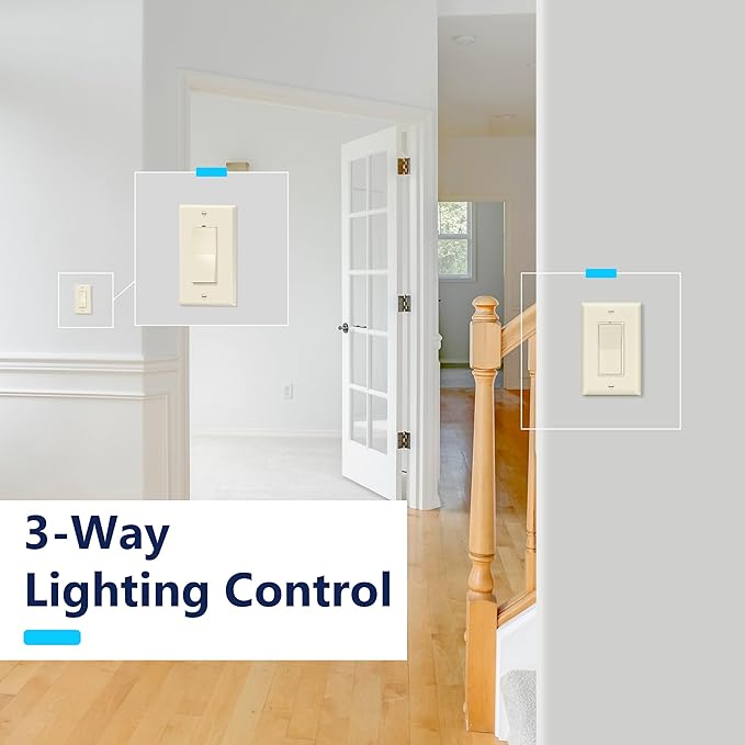 LIDER Dimmer Paddle Switch for Dimmable 300W LED/CFL Lights, 1-Pole or 3-Way, 120 V, Modern Upgrade, UL Listed, Wall Plate Included, Light Almond