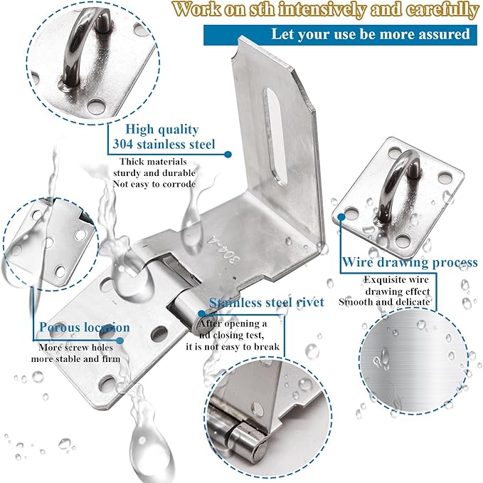 4 Inch Door Locks Hasp Latch 90 Degree 2 Pack,304 Stainless Steel Safety Padlock Clasp Hasp Lock Latch with Combo Lock & Padlock,Heavy Duty Gate Latch Lock with Screws