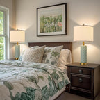 Set of 2 Table Lamp for Living Room Bedroom Farmhouse,26'' Touch Control Bedroom Spa Blue Ceramic Lamps 3-Way Dimmable Bedside Lamps with USB A+C Ports Linen Shade for Home