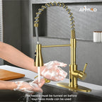 APPASO Brushed Gold Kitchen Faucet Touchless, Touchless Kitchen Faucet with Pull Down Sprayer and Soap Dispenser Gold, Single-Handle Spring Faucet for Kitchen Sink Stainless Steel, Brushed Gold