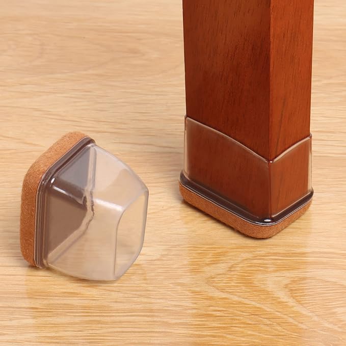 Ezprotekt 16 Pcs Rectangle Clear Silicone Chair Leg Floor Protectors with Felt, Rectangle Felt Furniture Leg Caps, Table Leg Covers Cups, Anti- Scratches and No Noise (Fit L :1.3-1.7", W: 0.9-1.2")