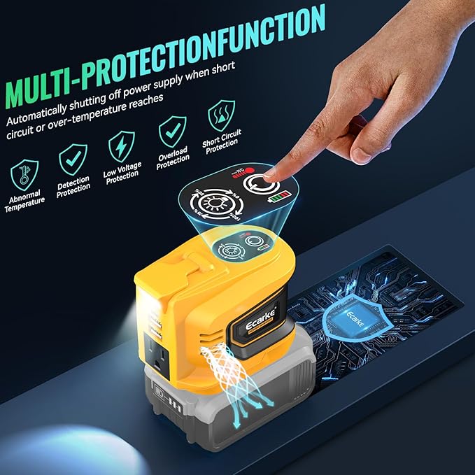 Portable Power Inverter Compatible with DeWALT 20V,Ecarke Real 200W Outdoor Generators with 2 USB&Type-C&AC,DC 20V to AC 110V Portable Power Station, Charger Adapter Battery Powered Outlet(no battery)